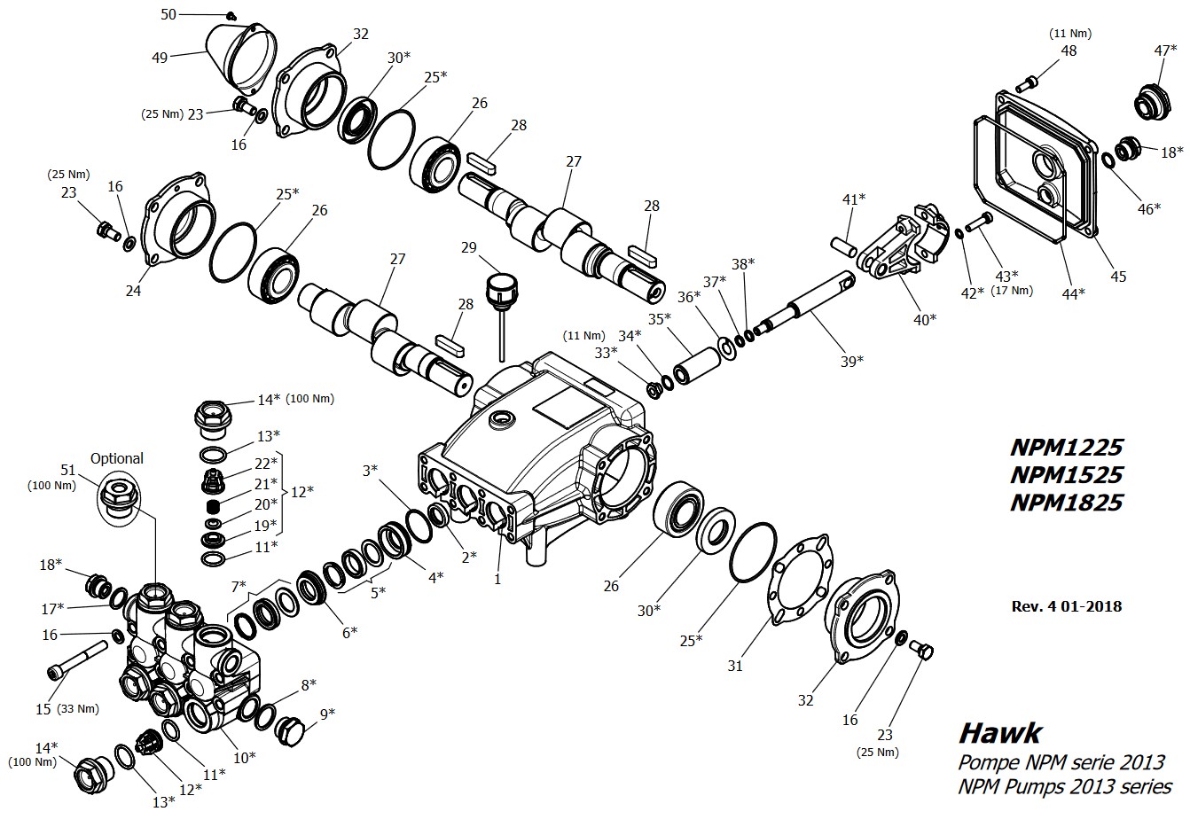 Плунжерный насос высокого давления для автомойки HAWK NPM1525 (250 bar 15л/мин)