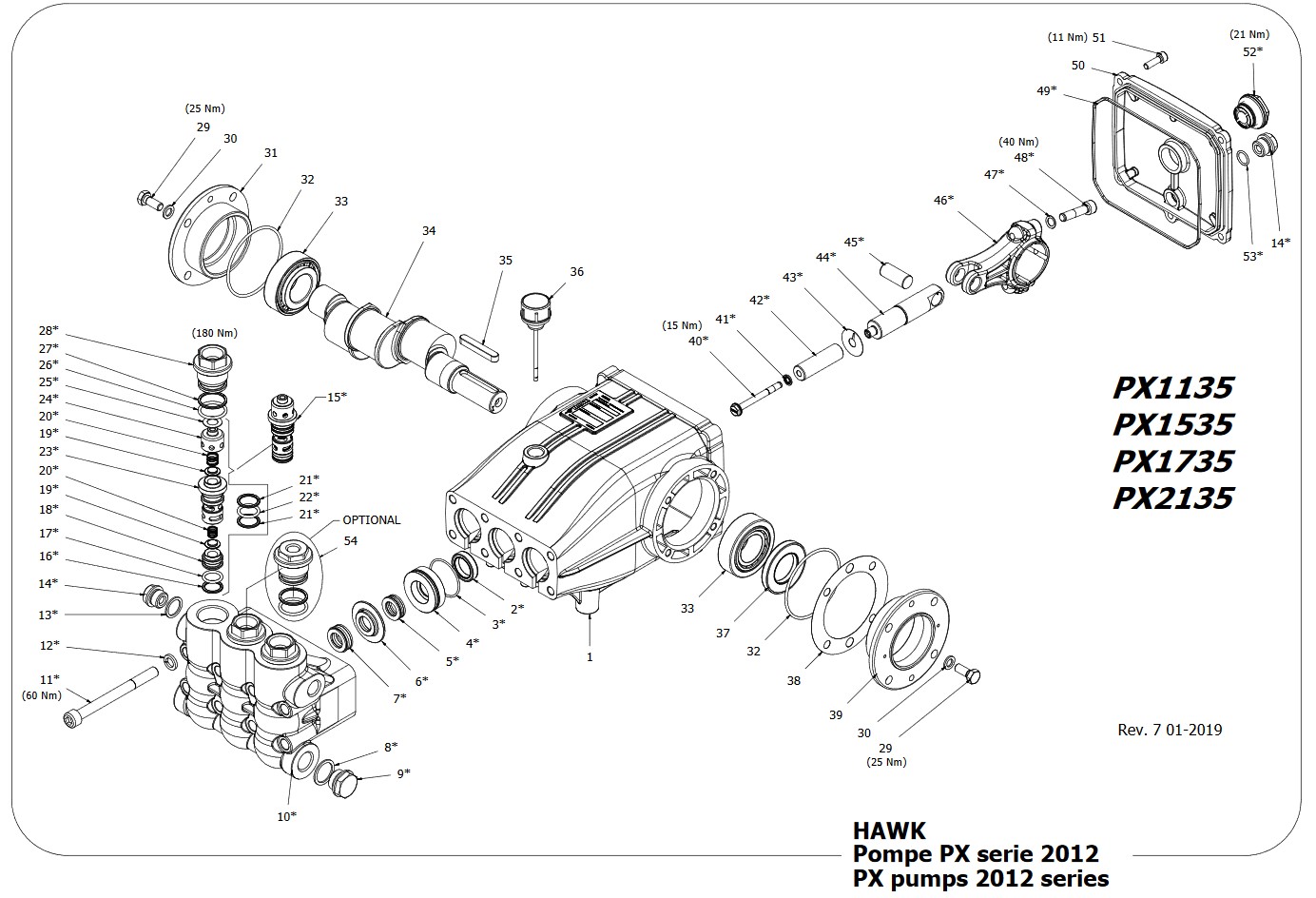 Плунжерный насос высокого давления для автомойки  HAWK PX1135IL (350 bar 11л/мин)