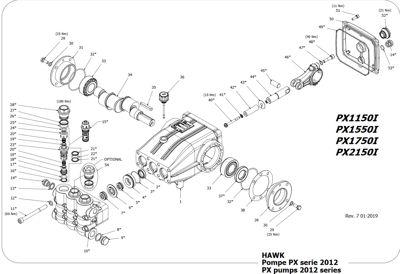 Плунжерный насос высокого давления для автомойки  HAWK PX2150IL (500 bar 21л/мин)