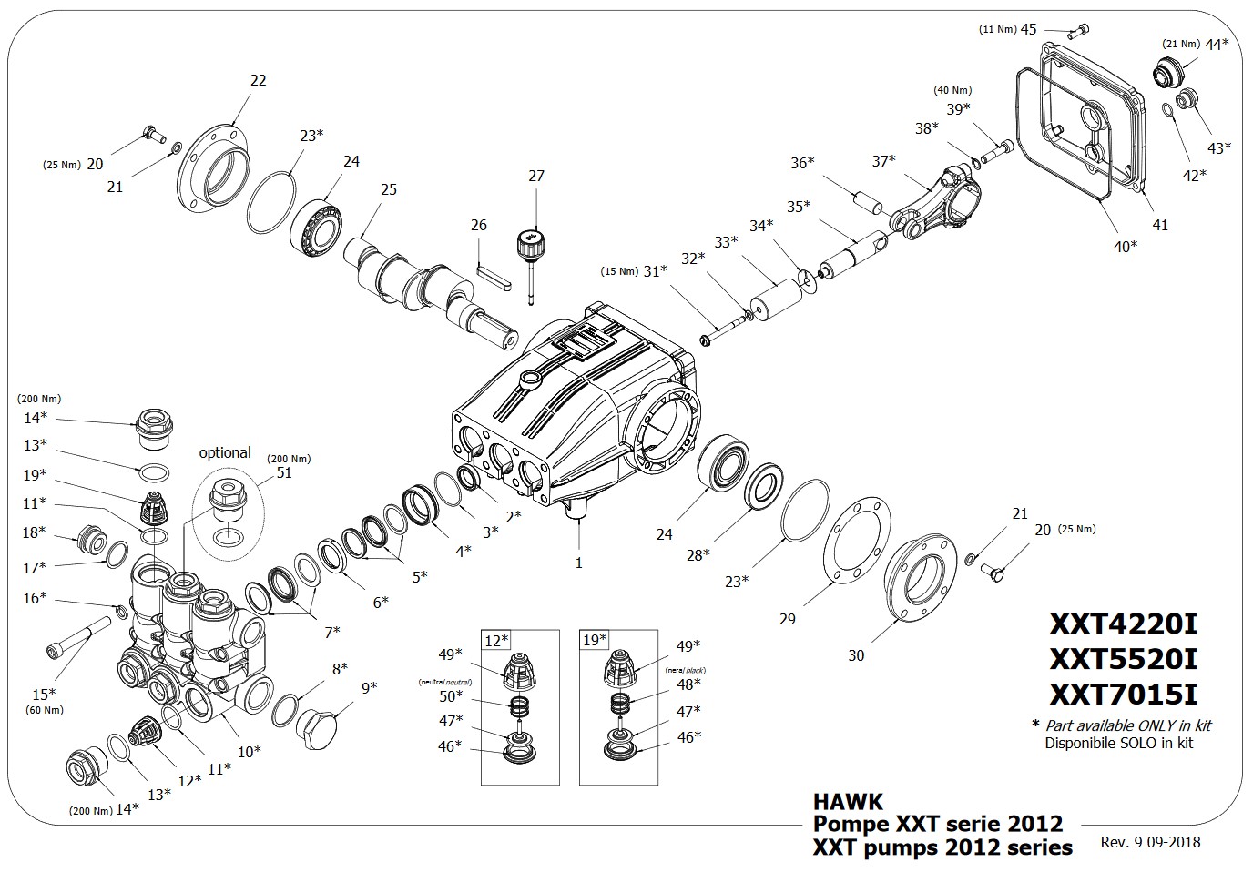 Плунжерный насос высокого давления для автомойки  HAWK XXT4220 (200 bar 42л/мин)