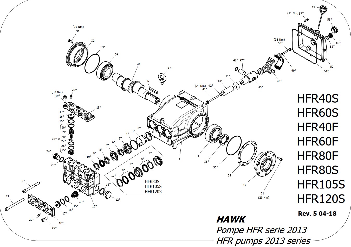 Плунжерный насос высокого давления для автомойки  HAWK HFR60SL (280 bar 60л/мин)