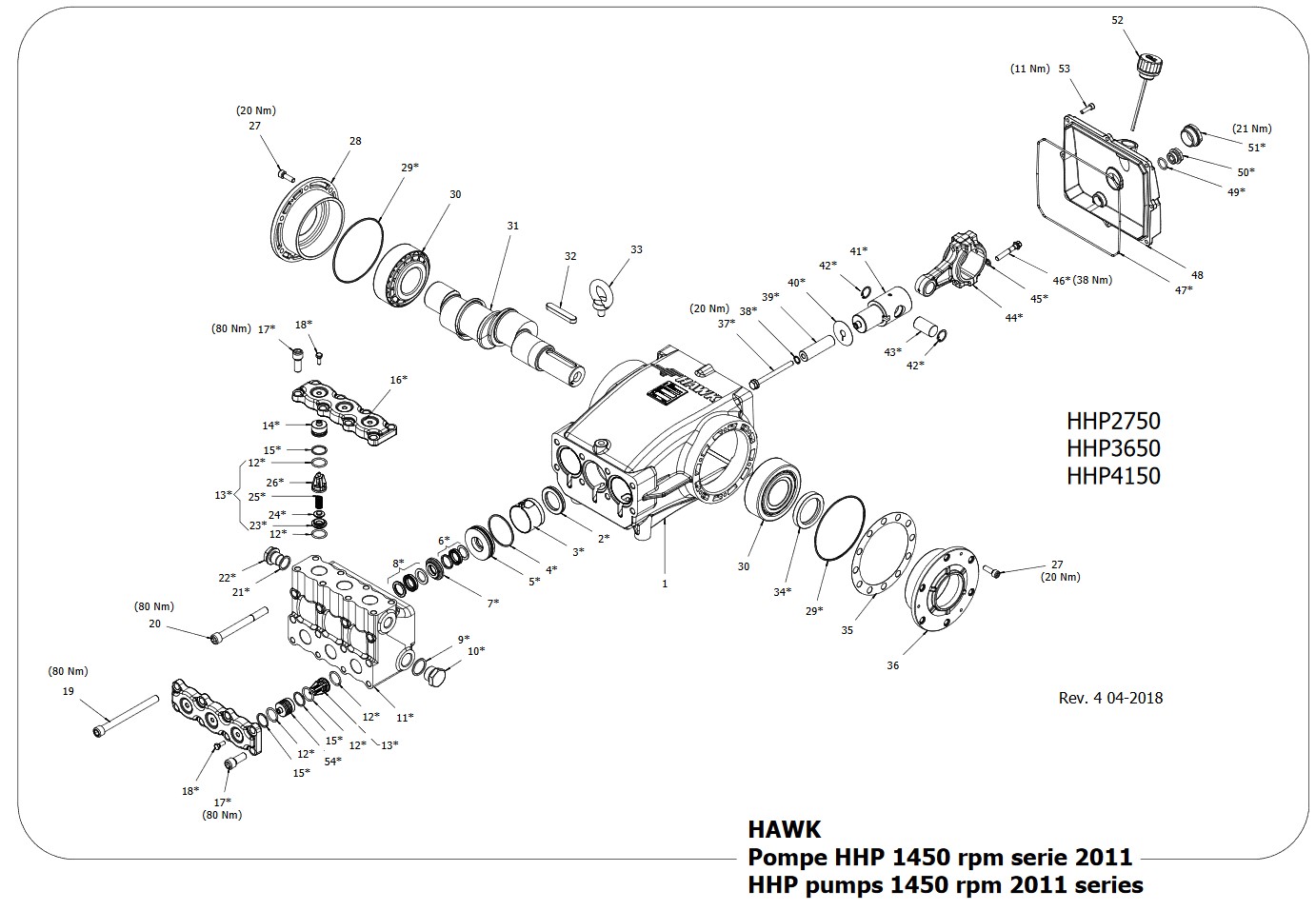 Плунжерный насос высокого давления для автомойки  HAWK HHP2750 (500 bar 27л/мин)